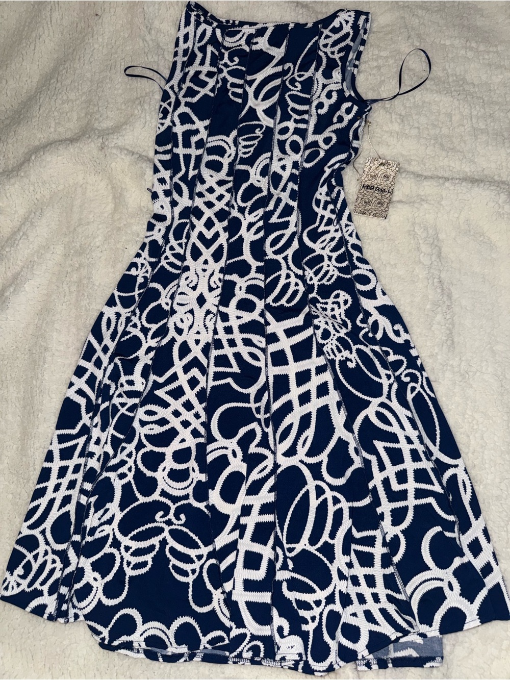 Haani Navy and White Abstract Fit-and-Flare Dress